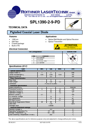 SPL1390-2-9-PD Datasheet PDF Roithner LaserTechnik GmbH