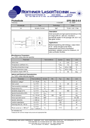 EPD-365-0-0.9 Datasheet PDF Roithner LaserTechnik GmbH
