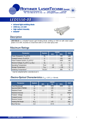 LED1550-03 Datasheet PDF Roithner LaserTechnik GmbH