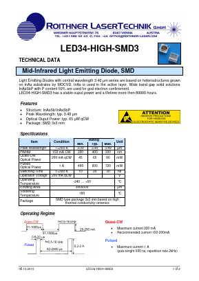 LED34-HIGH-SMD3 Datasheet PDF Roithner LaserTechnik GmbH