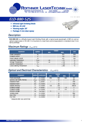 ELD-880-525 Datasheet PDF Roithner LaserTechnik GmbH