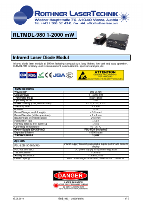 RLTMDL-980 Datasheet PDF Roithner LaserTechnik GmbH
