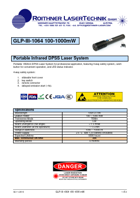 GLP-3-1064 Datasheet PDF Roithner LaserTechnik GmbH