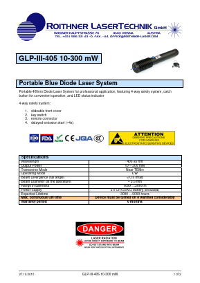 GLP-3-405 Datasheet PDF Roithner LaserTechnik GmbH