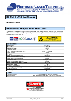 RLTMLL-532 Datasheet PDF Roithner LaserTechnik GmbH