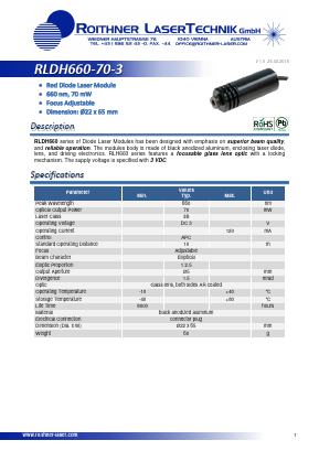 RLDH660-70-3 Datasheet PDF Roithner LaserTechnik GmbH