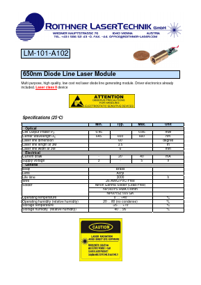 LM-101-A102 Datasheet PDF Roithner LaserTechnik GmbH