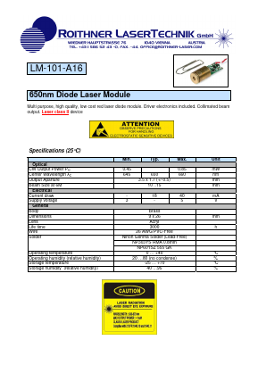 LM-101-A16 Datasheet PDF Roithner LaserTechnik GmbH