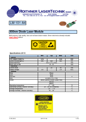 LM-101-A4 Datasheet PDF Roithner LaserTechnik GmbH