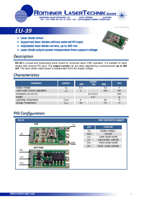 EU-39 Datasheet PDF Roithner LaserTechnik GmbH