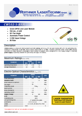 CW532-5-833L Datasheet PDF Roithner LaserTechnik GmbH