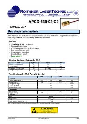 APCD-635-02-C2 Datasheet PDF Roithner LaserTechnik GmbH