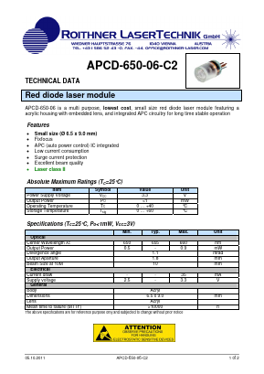 APCD-650-06-C2 Datasheet PDF Roithner LaserTechnik GmbH