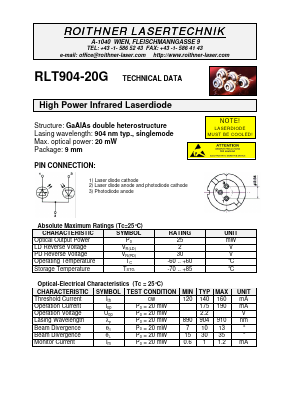 RLT904-20G Datasheet PDF Roithner LaserTechnik GmbH