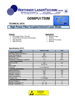 G098PU1750M Datasheet PDF Roithner LaserTechnik GmbH