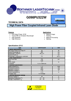 G098PU322W Datasheet PDF Roithner LaserTechnik GmbH