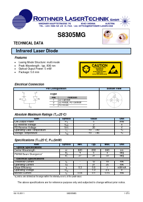 S8305MG Datasheet PDF Roithner LaserTechnik GmbH
