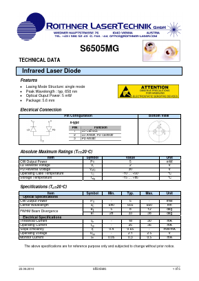 S6505MG Datasheet PDF Roithner LaserTechnik GmbH