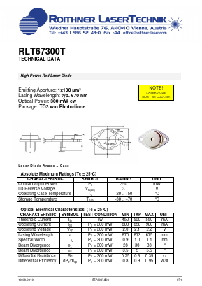 RLT67300T Datasheet PDF Roithner LaserTechnik GmbH