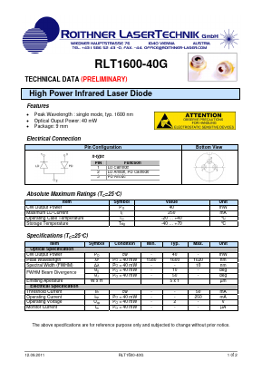 RLT1600-40G Datasheet PDF Roithner LaserTechnik GmbH