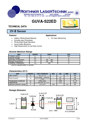 GUVA-S22ED Datasheet PDF Roithner LaserTechnik GmbH