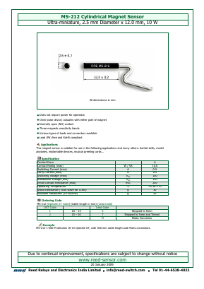 MS-212 Datasheet PDF Reed Relays and Electronics