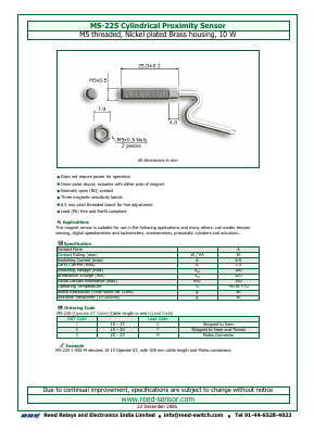 MS-225-2 Datasheet PDF Reed Relays and Electronics