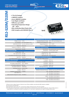 RS2-0505D10AXM Datasheet PDF RSG Electronic Components GmbH
