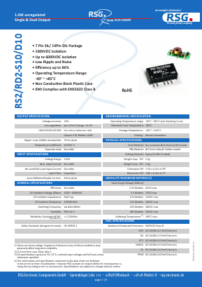 RS2-0507T10A1 Datasheet PDF RSG Electronic Components GmbH