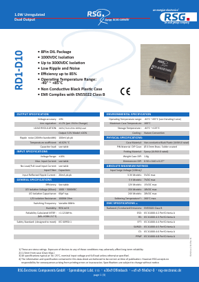 RD1-1515D10A3 Datasheet PDF RSG Electronic Components GmbH