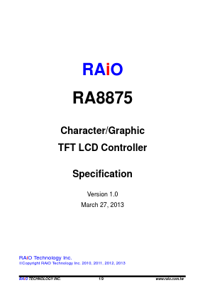 RA8875 Datasheet PDF RAIO