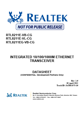 RTL8211E Datasheet PDF Realtek Semiconductor