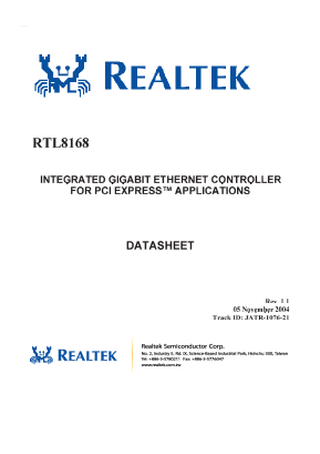 RTL8168 Datasheet PDF Realtek Semiconductor