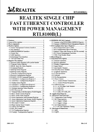 RTL8100L Datasheet PDF Realtek Semiconductor