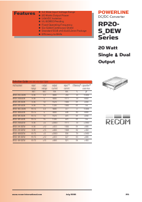 RP20-4812SEW Datasheet PDF RECOM Electronic GmbH