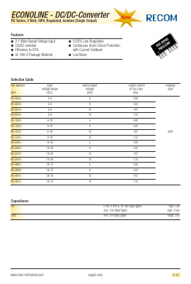 RS-1215 Datasheet PDF RECOM Electronic GmbH