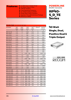 RP40-123.3SE Datasheet PDF RECOM Electronic GmbH