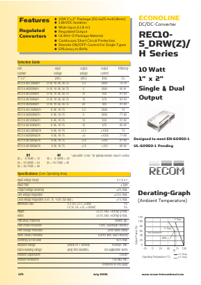 REC10-4805DRWZ Datasheet PDF RECOM Electronic GmbH