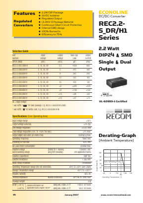 REC2.2-2405DR/H1/SMD Datasheet PDF RECOM Electronic GmbH