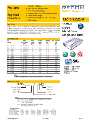 REC15-XX12DZ Datasheet PDF RECOM Electronic GmbH