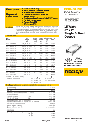 REC15_M Datasheet PDF RECOM Electronic GmbH