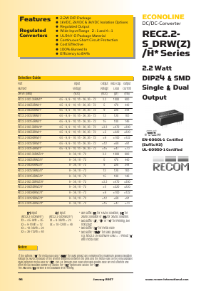 REC2.2-0505DRWH Datasheet PDF RECOM Electronic GmbH