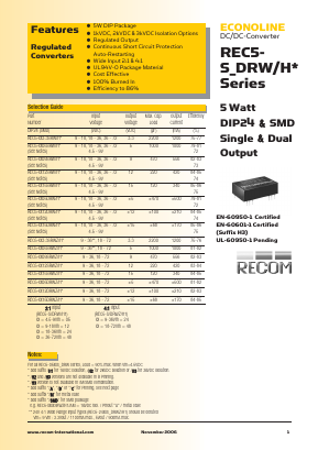REC5-0505DRWH2AMSMD Datasheet PDF RECOM Electronic GmbH