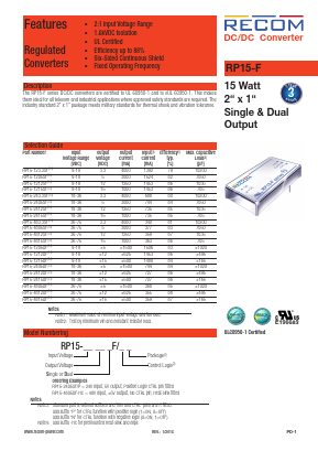 RP15-1212SF Datasheet PDF RECOM Electronic GmbH