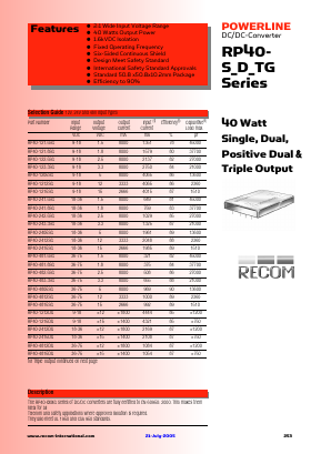 RP40-123.305DG Datasheet PDF RECOM Electronic GmbH