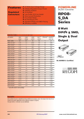 RP08-2405DASMD Datasheet PDF RECOM Electronic GmbH