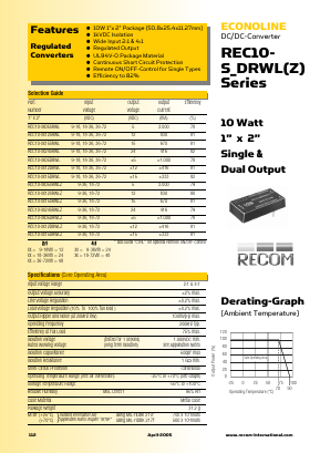 REC10-4824DRWL Datasheet PDF RECOM Electronic GmbH