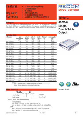 RP40-1215DG Datasheet PDF RECOM Electronic GmbH
