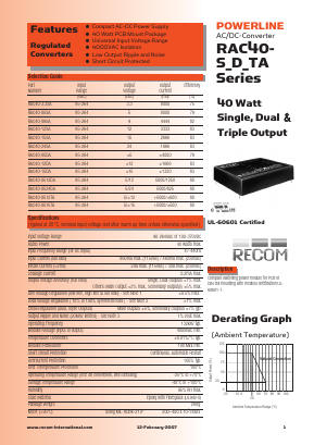 RAC40-3.3SA Datasheet PDF RECOM Electronic GmbH