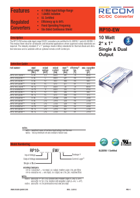 RP10-4805DEW Datasheet PDF RECOM Electronic GmbH